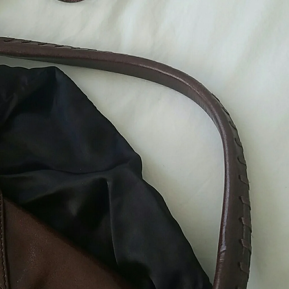 Vintage Via Spiga Dark brown leather brass stud tassle 14x8 Envelope Purse